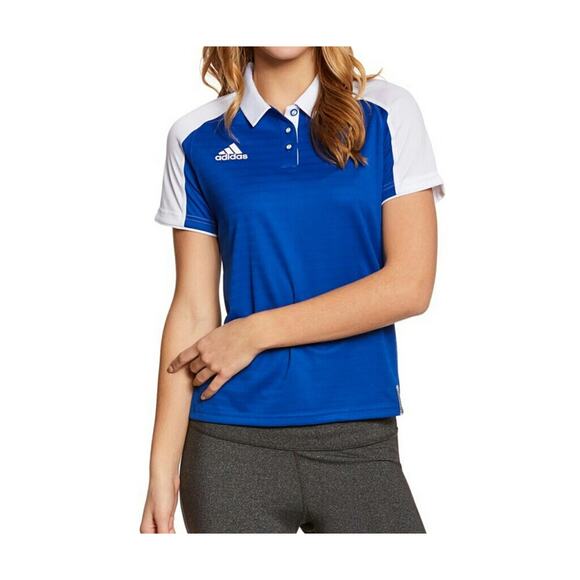 NWT Womens Adidas Modern Varsity Polo Shirt Climalite Old School Size Large - Picture 1 of 6